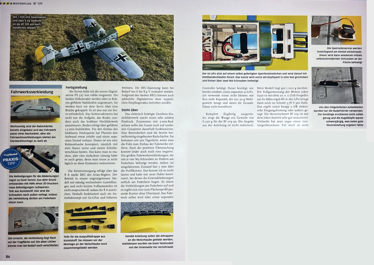 Artikel in FlugModell 10,11 / 2025  Messerschmitt BF109 von Phoenix Seite 2
