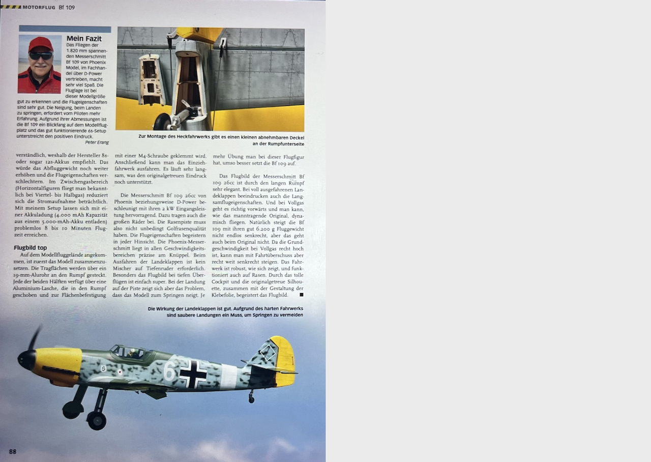 Artikel in FlugModell 10,11 / 2025  Messerschmitt BF109 von Phoenix Seite 3